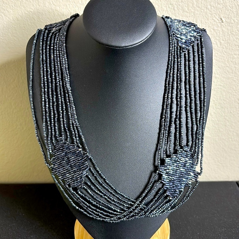 Vintage Long Seed Bead Boho Shimmer Necklace Flapper Victorian